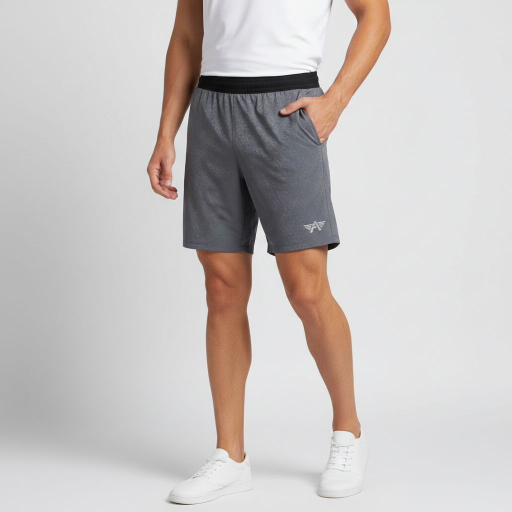 create a image for mens short with light gray background without text size is 1200 x 1200 image is men wear a short  